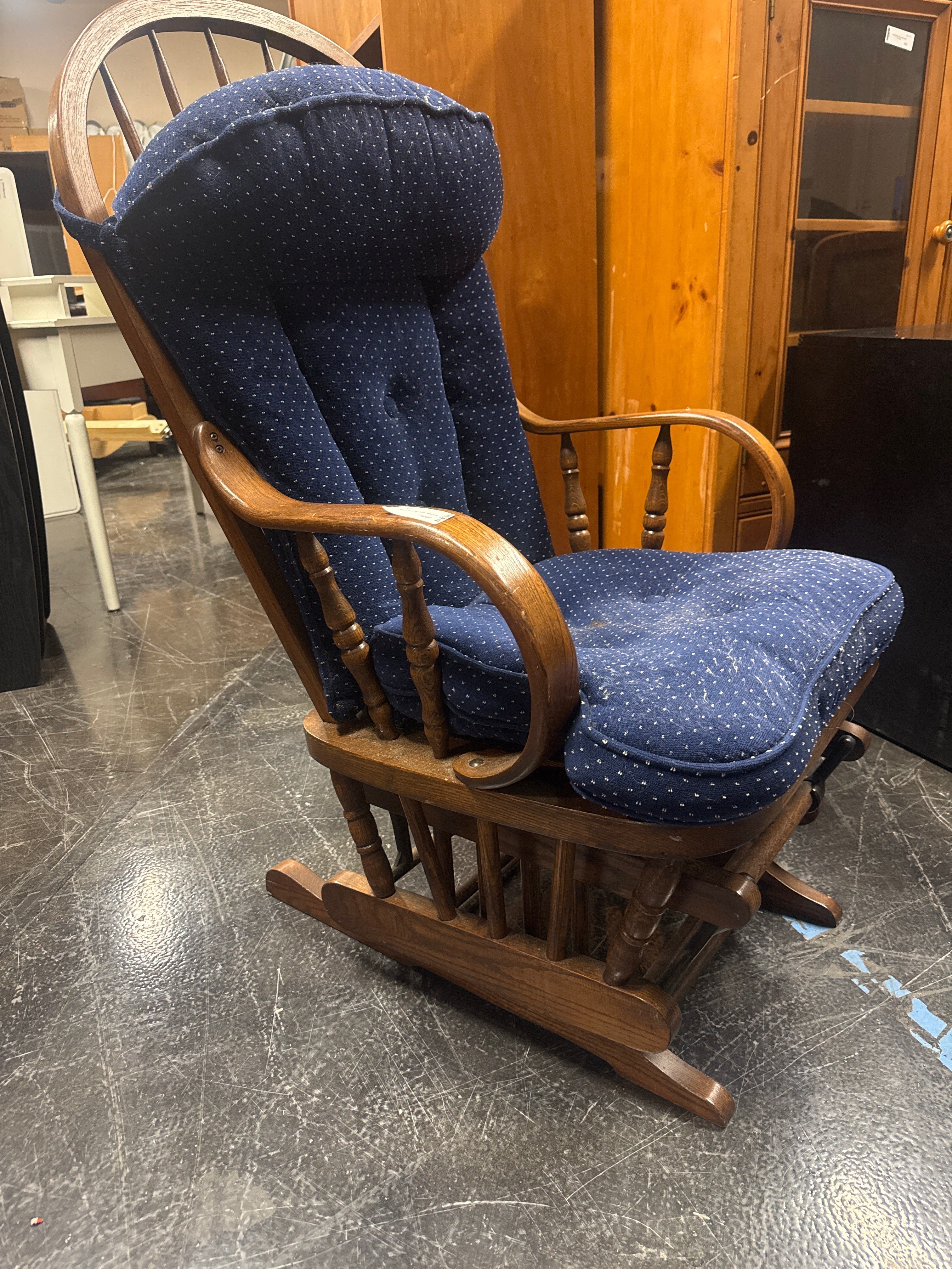 Classic Wooden Rocking Chair with Navy Upholstery