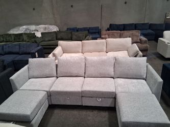 Light Gray Sectional Sofa with Ottoman Storage