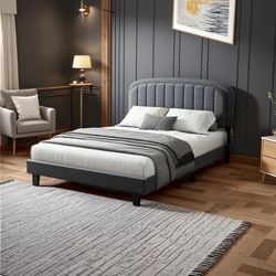 Modern Full Bed Frame with Upholstered Headboard – Strong & Quiet