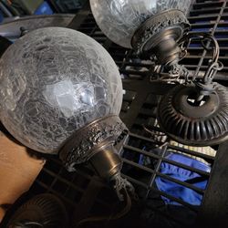 2 Vintage Glass Globe Hanging Lights Lamps 