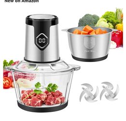 Hviww Food Processor with 2 Bowls(8 Cup+8 Cup), 4-Speed Electric Food Chopper Meat Grinder & Vegetable Chopper with 2 Sets Blades - Full Copper Motor 