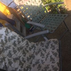 Set of two heavy duty metal fold up porch chairs with cushions only $45 firm