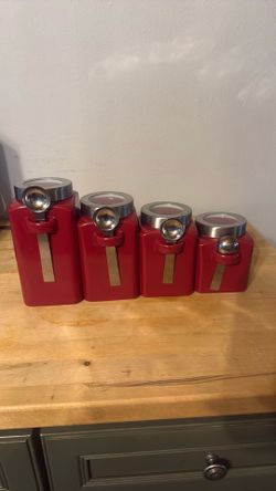 Red glass canisters