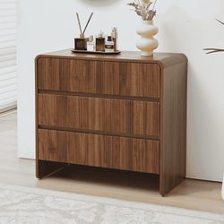 4 Drawers Dresser, Mid Century Modern Storage Dresser, Large Dresser with Curved Profile Design, 31.5" Wood Dresser for Bedroom Living (Walnut)