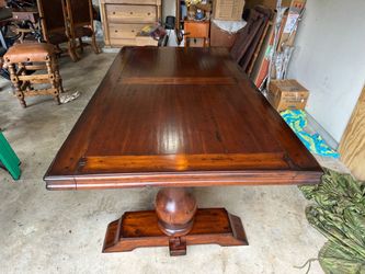 Large Extendable Solid Wood Dining Table, Pedestal Base, Seats 8-14+