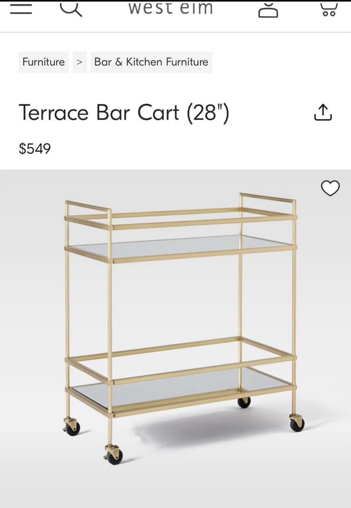 West Elm Bar Cart - Like New