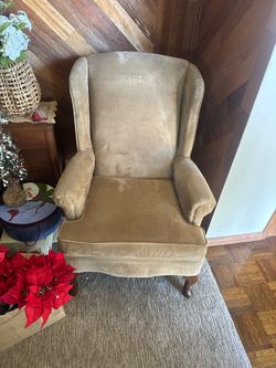 Tan Velvet Wingback Accent Chair