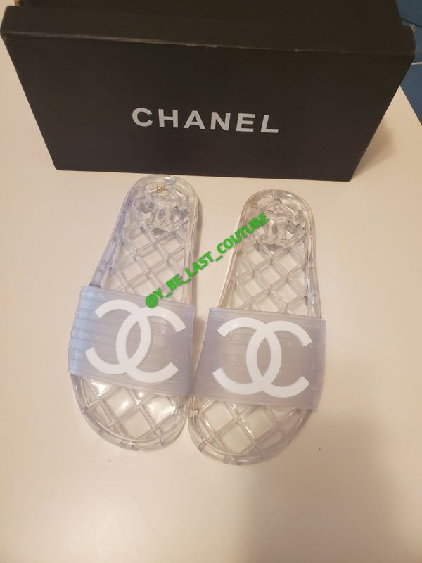 chanel slides tan