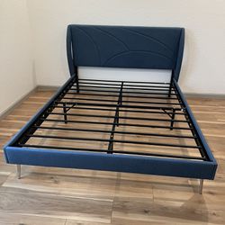 Brand NEW Blue Upholstered Queen Platform Bed For Sale $200 each Two Available 