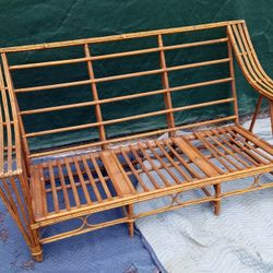 Vintage Art Deco Split Reed Wicker Sofa and Chairs W/o Cushion