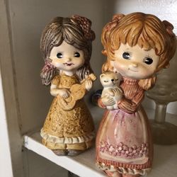 Lot If 2 Vintage Chalk ware Banks Japan Little Girls
