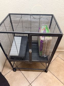 Large Black Wire Small Animal Cage on Wheels