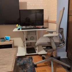 Home Portable Desk , Office Chair, and 2 Monitors With Monitor Holders 