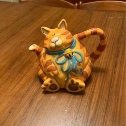 Orange cat teapot blue sky ceramics