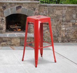 Set of 8 Red Metal Bar Stools 30" - Industrial / Restaurant