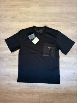 Prada Re-Nylon Jersey Pocket T-Shirt Black Size M Triangle Logo Zip Pocket Tee