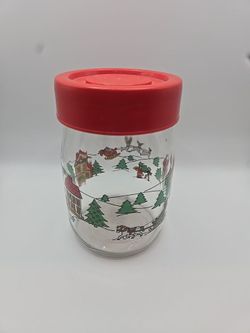 Vintage Christmas Glass Canister Snowman Village