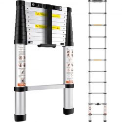 Telescoping Ladder, 10.5 FT Aluminum One-button Retraction Collapsible Extension Ladder, 375 LBS Capacity with Non-slip Feet, Portable Multi-purpo