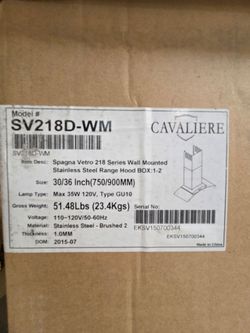 CAVALIERE 36-inch Wall Mount Range Hood 900 CFM in Stainless Steel, Glass Design - Model SV218D