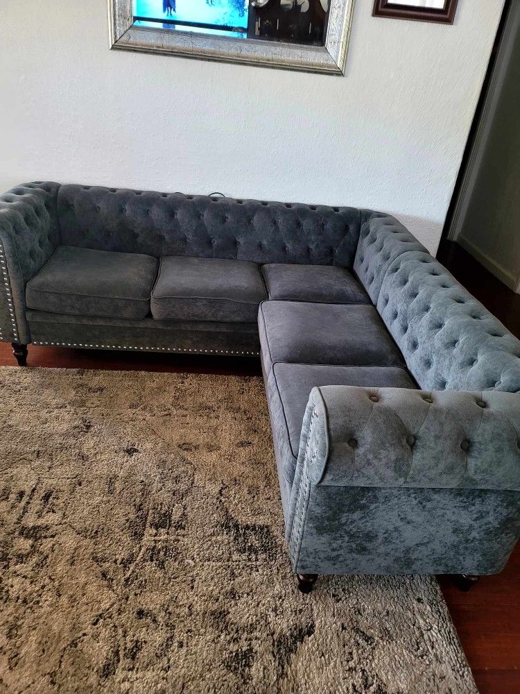 Sectional Sofa Blue /gray Tone 