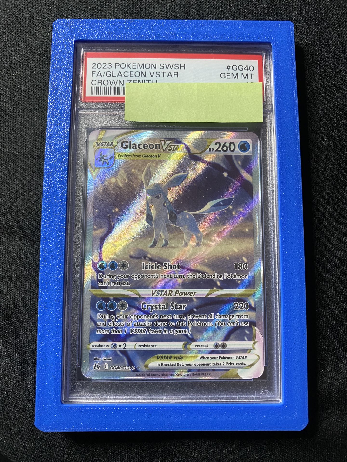 Glaceon vstar full art crown zenith Galarian gallery #gg40 gem mint Psa 10 w/ card guard
