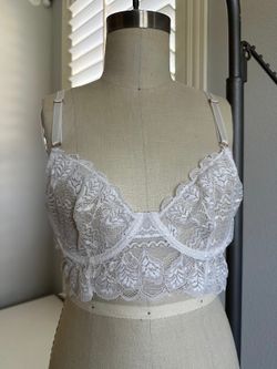 White Lace Bralette Crop Top Adjustable Straps Hook Back Size Small