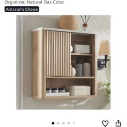 RedLemon Bathroom Wall Cabinet w/Fluted Sliding Door, Modern Medicine Cabinet w/Faux Marble Top & Adjustable Shelf, Curved Profile Wall Mounted Storag