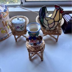 Vintage Wicker Doll Furniture / Plant stands