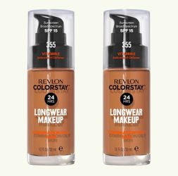 2 Pieces Of evlon, ColorStay Face Makeup for Combination & Oily Skin, SPF 15, Medium-Full Coverage with Matte Finish, Almond (355), 1.0 oz