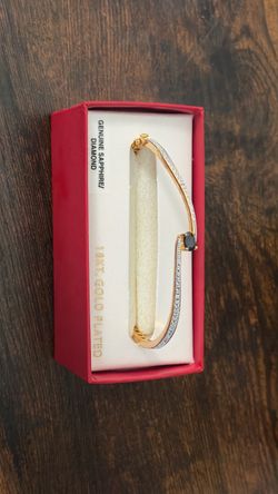 Genuine Sapphire & Diamond Bracelet - 18KT Gold Plated Bangle, NIB