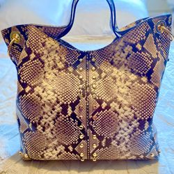 MICHAEL KORS UPTOWN ASTOR LEGACY STUDDED SNAKESKIN EMBOSSED LEATHER LARGE TOTE BAG