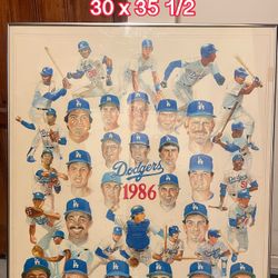 30X35 1/2 Signed & Framed Dodgers 1986 Art Piece By James Zar