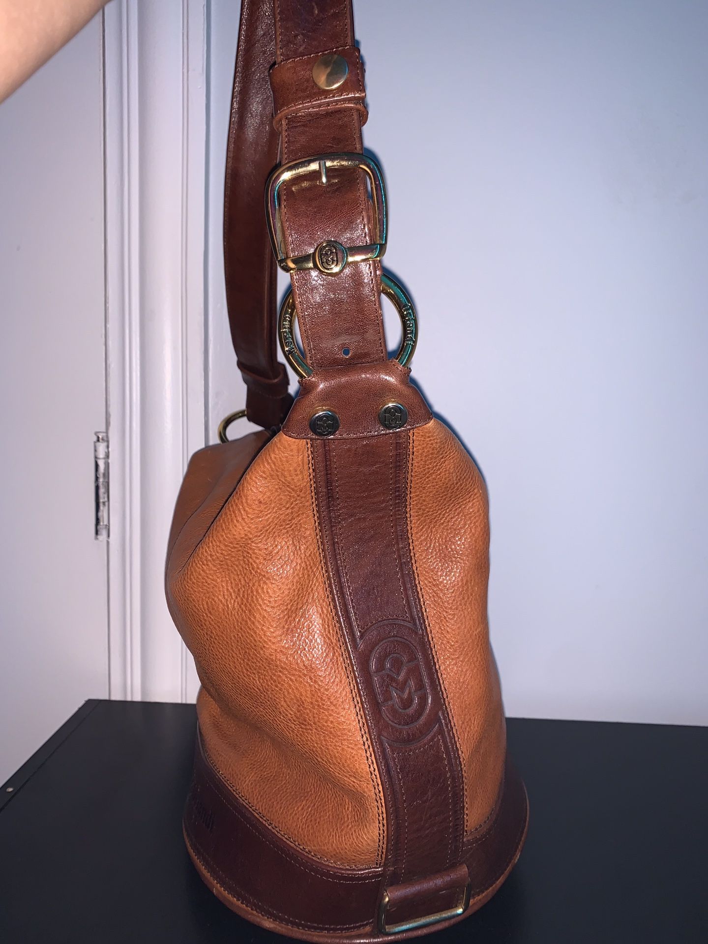 Vintage brown Marino Orlandi Heavy Leather Bucket Bag