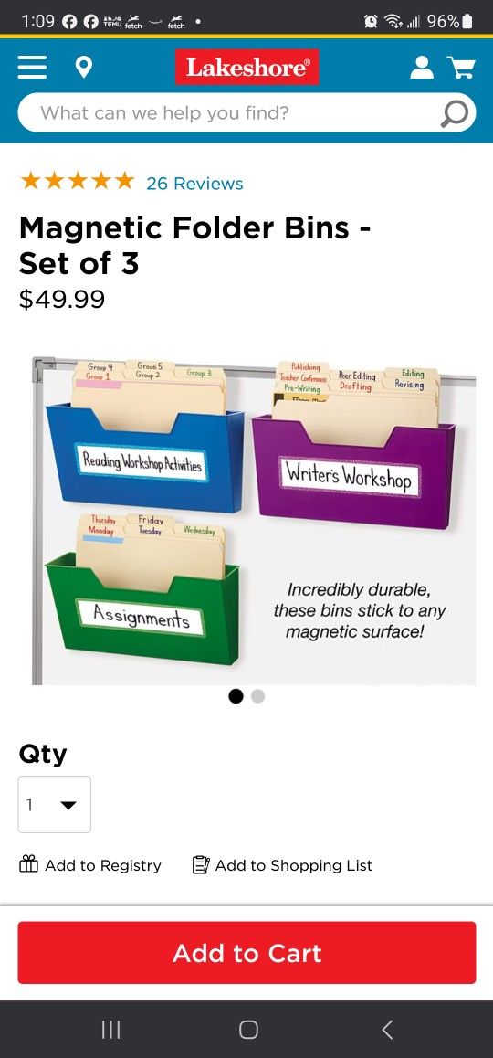 ONLY 1 Magnetic folder Bin Lakeshore