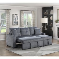 Reversible Corduroy Sectional With Storage Chaise Lounge And Hidden Pop Up Sleeper