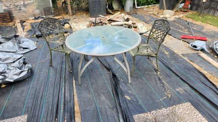 Glass Patio Table And 2 Nice Chairs