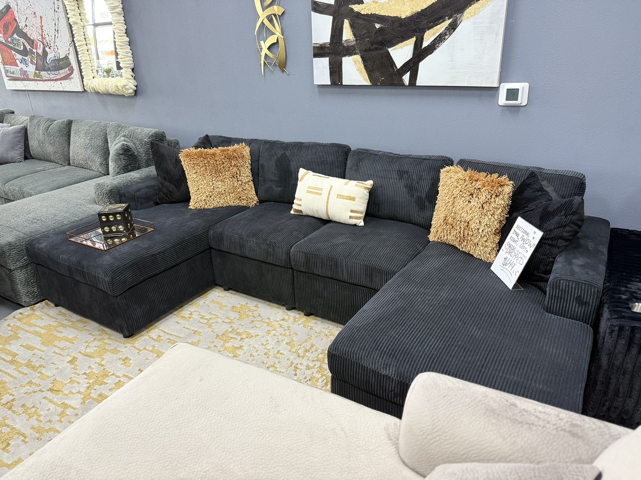 Black U-Shaped Sectional Sofa - Excellent Condition!