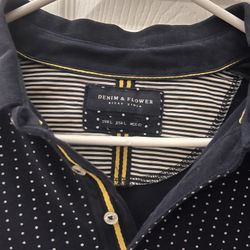 Denim & Flower Ricky Singh Navy Polka Dot Polo Shirt L