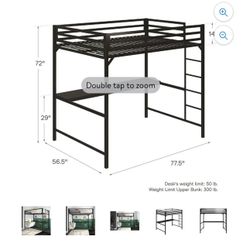 Loft bed with desk Fits full size mattress 