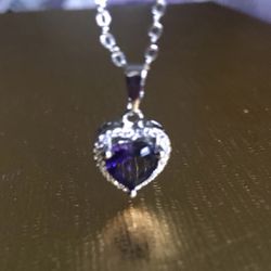 Purple Crystal Heart Pendant With Chain 
