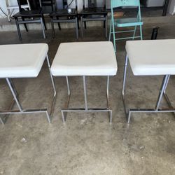 (3) Chrome And White PU Leather Counter Height Bar Stools 