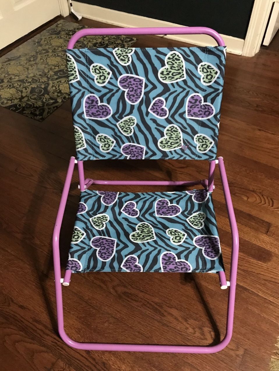 NEW Justice Chair Purple Blue Hearts beach, pool, camping CHAIR foldable