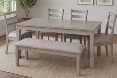 Grand Wood Vietnam Gray Dining Set – 4 Chairs + Bench