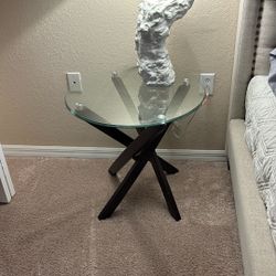 2 Glass And Wood End Tables With 1 Coffee Table 