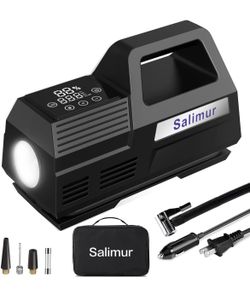 Tire Inflator 12V DC / 110V AC Portable Air Compressor with Digital Pressure Gauge, Electric AC/DC Auto Tire Pump for Car Tires and Other Inflatables 