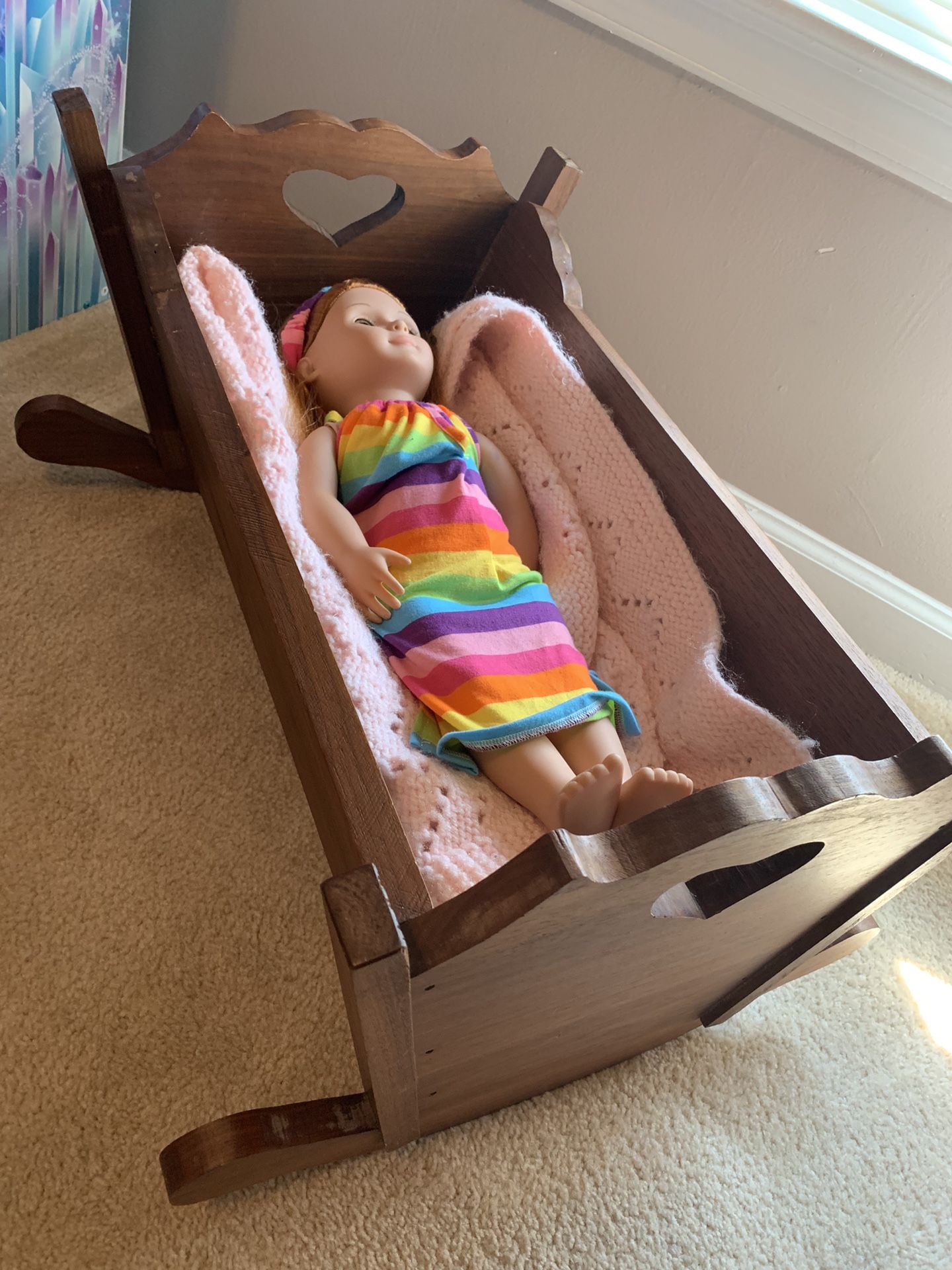 Antique solid wood baby cradle