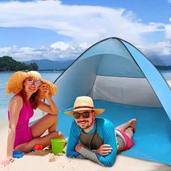 1pc Instant Up Beach Tent, Hydrophobic Polyester Fabric, Zinc Alloy Frame, Portable Carrying Bag, Durable Outdoor Shelter, Sunshade Tent For Outdoor