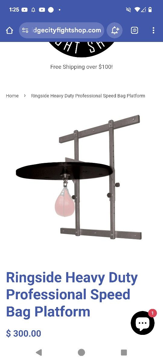 $200 BOXING RING SIDE SPEED BAG WALL MOUNT STAND AND BAG