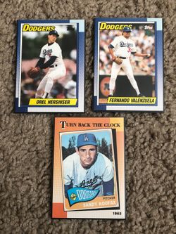 1990 Topps LA Dodgers Trading Cards, Fernando Venzuela, Orel Hershiser and Sandy Koufax