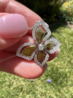 New $ 4860. Piero Milano 18K White and Yellow Gold Diamond 0.44ct Necklace